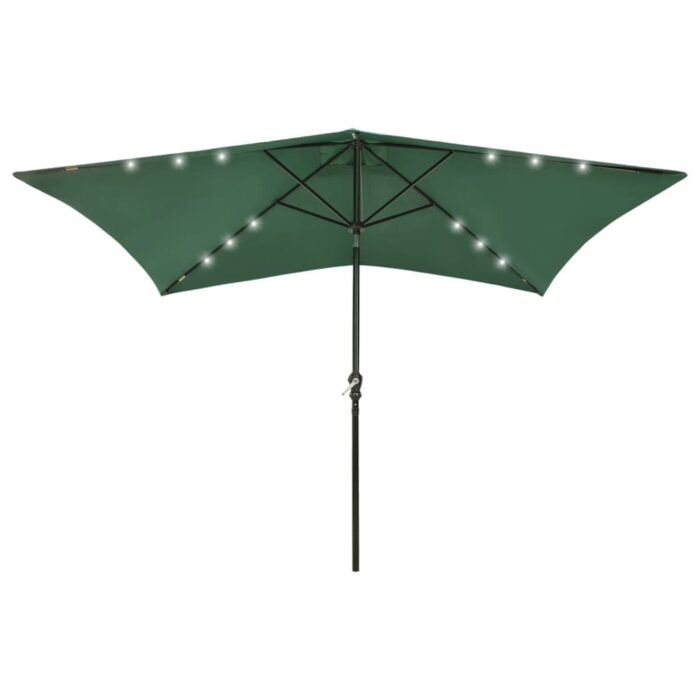 Parasol de jardin avec LED et mât en acier Vert 2x3 m – Image 1