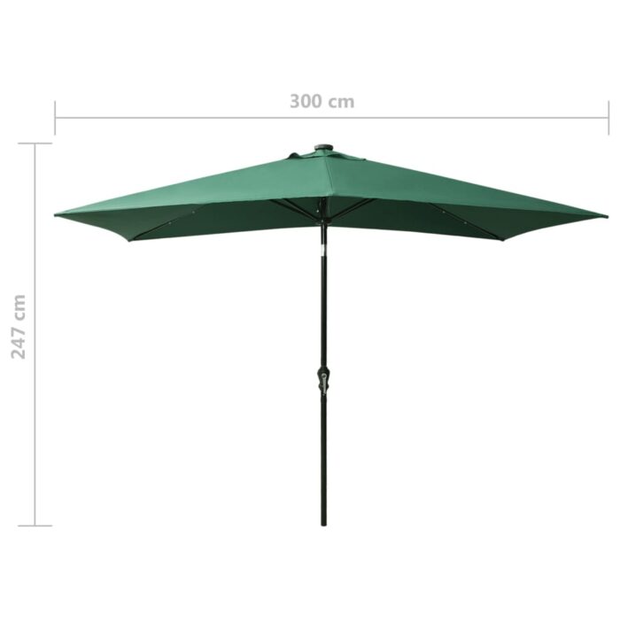 Parasol de jardin avec LED et mât en acier Vert 2x3 m – Image 10