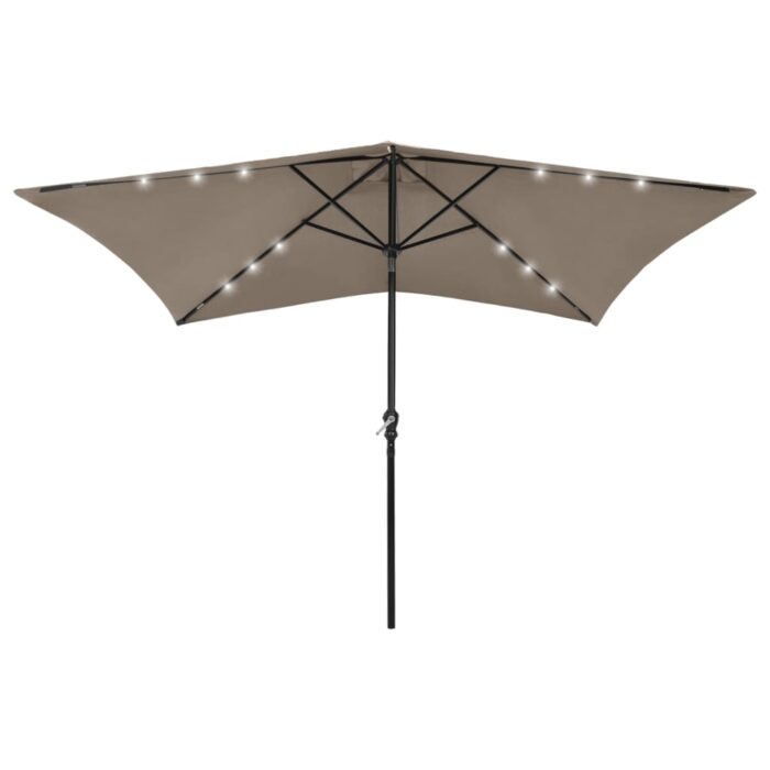 Parasol de jardin avec LED et mât en acier taupe 2x3 m – Image 1
