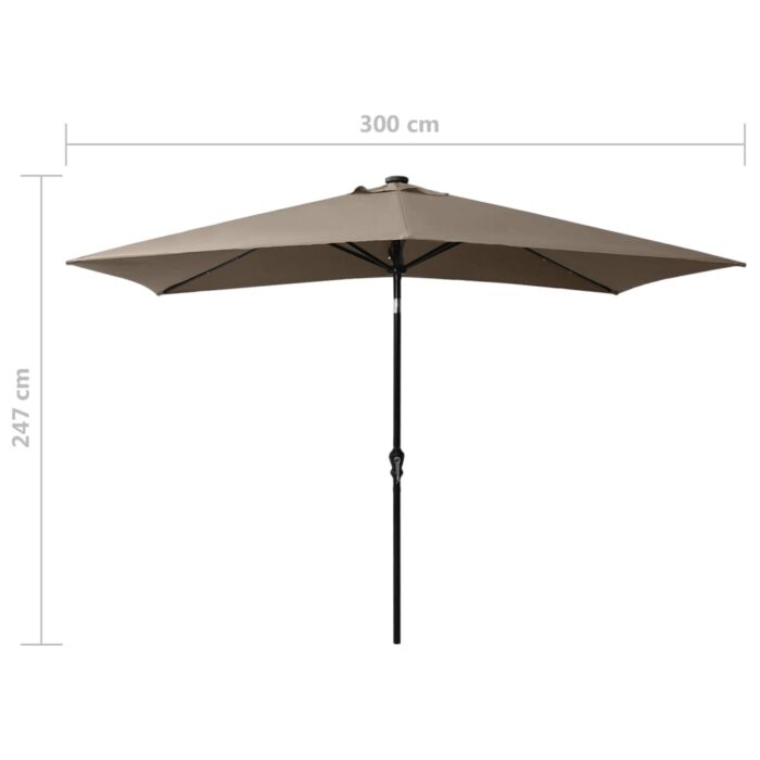 Parasol de jardin avec LED et mât en acier taupe 2x3 m – Image 10