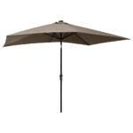 Parasol de jardin avec LED et mât en acier taupe 2x3 m – Image 5