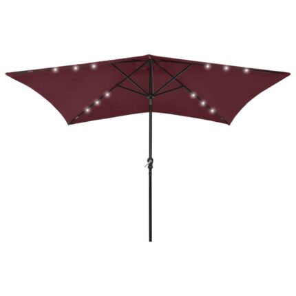 Parasol de jardin avec LED et mât en acier rouge bordeaux 2x3 m