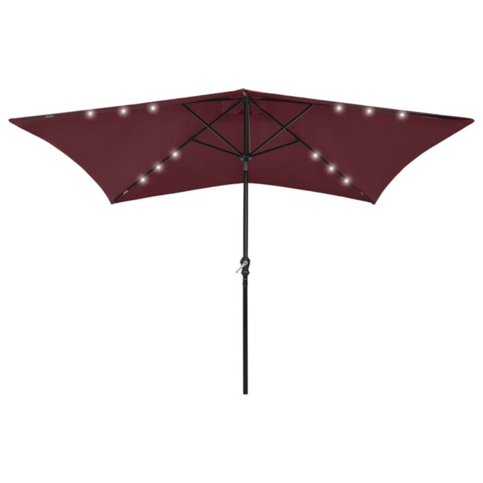 Parasol de jardin avec LED et mât en acier rouge bordeaux 2x3 m – Image 1