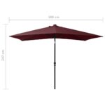 Parasol de jardin avec LED et mât en acier rouge bordeaux 2x3 m – Image 10