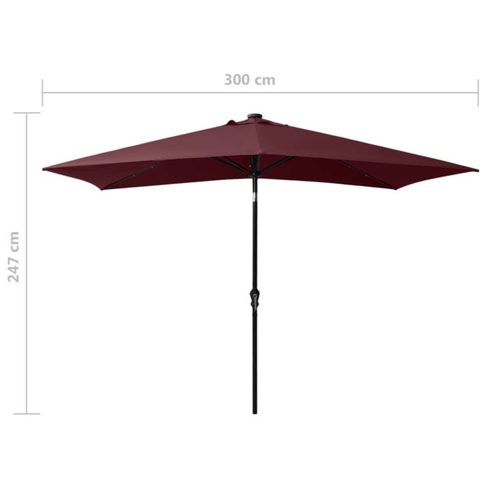 Parasol de jardin avec LED et mât en acier rouge bordeaux 2x3 m – Image 10