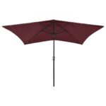 Parasol de jardin avec LED et mât en acier rouge bordeaux 2x3 m – Image 3
