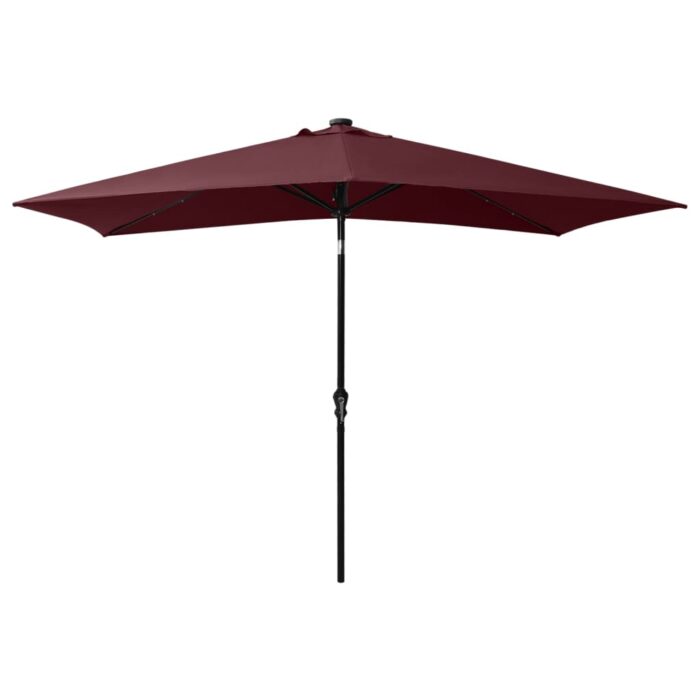 Parasol de jardin avec LED et mât en acier rouge bordeaux 2x3 m – Image 4