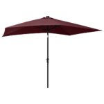 Parasol de jardin avec LED et mât en acier rouge bordeaux 2x3 m – Image 5