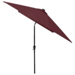 Parasol de jardin avec LED et mât en acier rouge bordeaux 2x3 m – Image 6