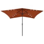 Parasol de jardin avec LED et mât en acier terre cuite 2x3 m