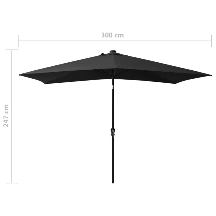 Parasol de jardin avec LED et mât en acier noir 2x3 m – Image 10
