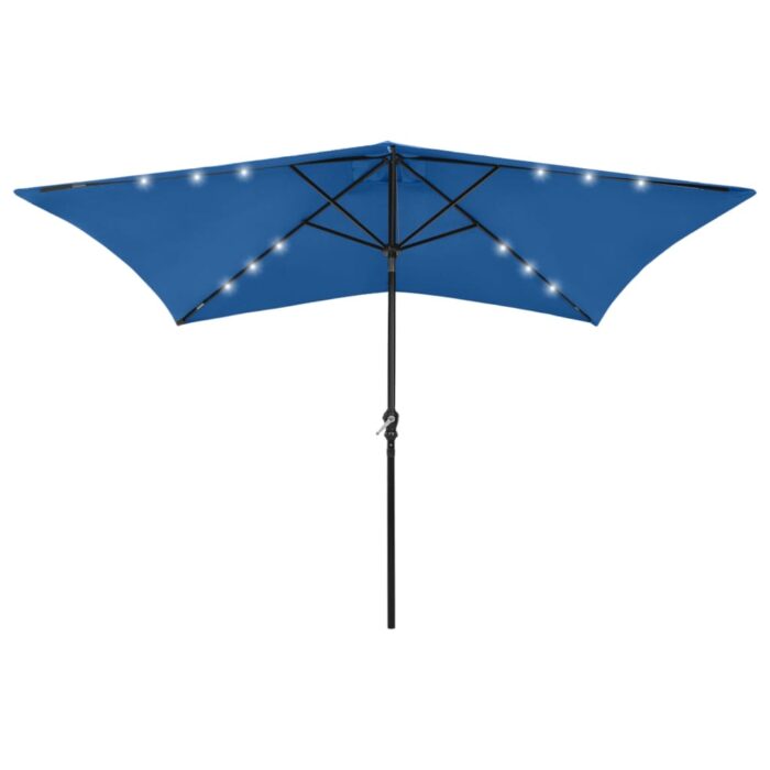 Parasol de jardin avec LED et mât en acier bleu azuré 2x3 m – Image 1