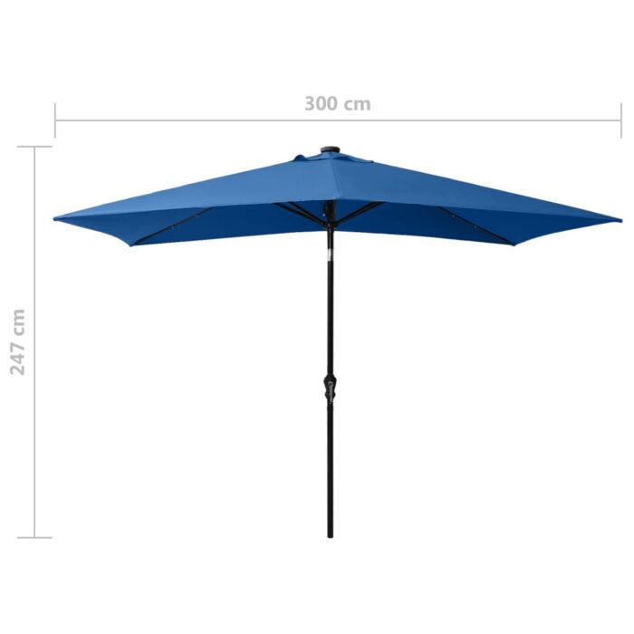 Parasol de jardin avec LED et mât en acier bleu azuré 2x3 m – Image 10