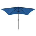 Parasol de jardin avec LED et mât en acier bleu azuré 2x3 m – Image 3