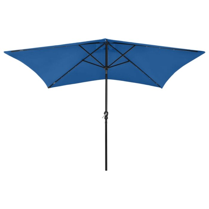 Parasol de jardin avec LED et mât en acier bleu azuré 2x3 m – Image 3