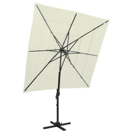 Parasol de jardin à 4 niveaux avec mât en aluminium sable