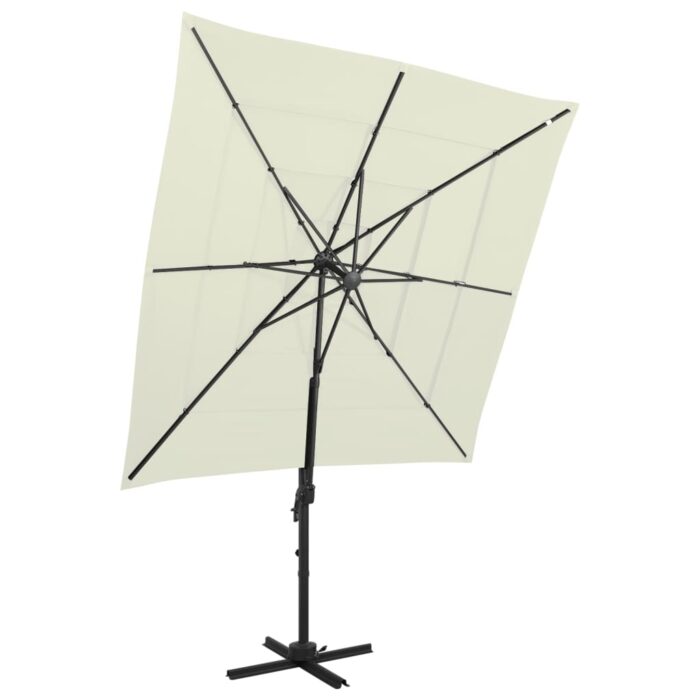 Parasol de jardin à 4 niveaux avec mât en aluminium sable – Image 1
