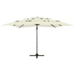 Parasol de jardin à 4 niveaux avec mât en aluminium sable – Image 6