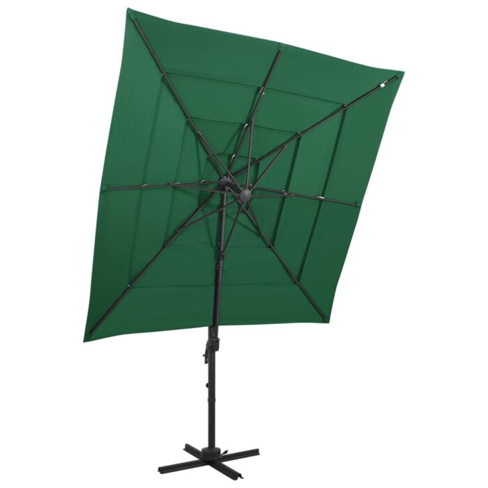 Parasol de jardin à 4 niveaux avec mât en aluminium vert – Image 1