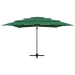 Parasol de jardin à 4 niveaux avec mât en aluminium vert – Image 2
