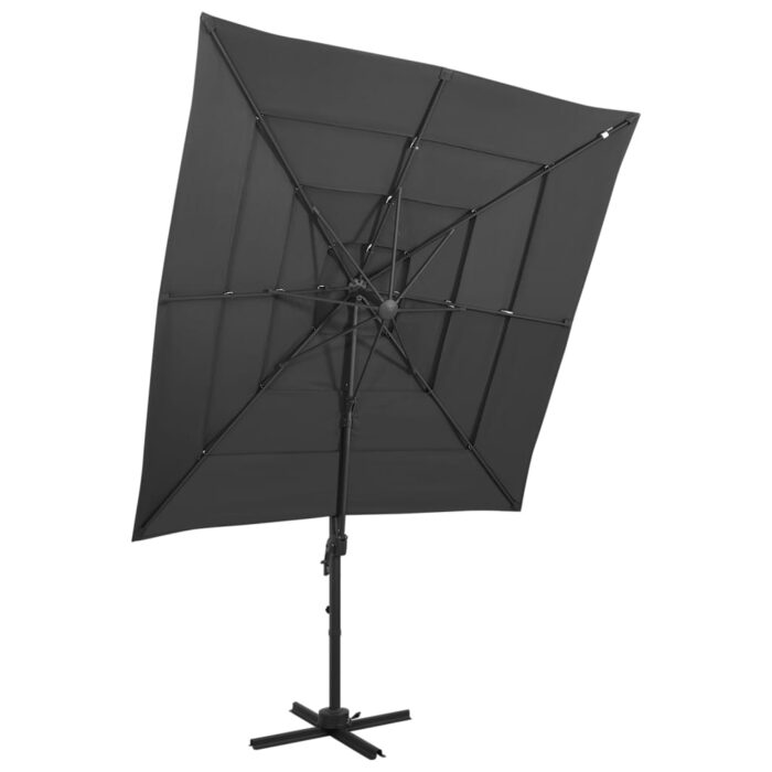 Parasol de jardin à 4 niveaux avec mât en aluminium anthracite – Image 1