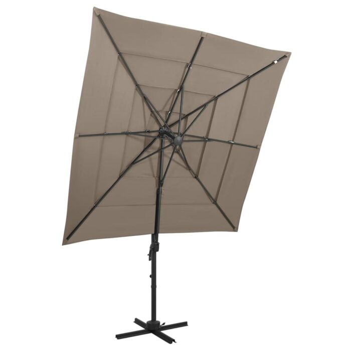 Parasol de jardin à 4 niveaux avec mât en aluminium taupe – Image 1