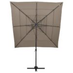 Parasol de jardin à 4 niveaux avec mât en aluminium taupe – Image 2