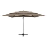 Parasol de jardin à 4 niveaux avec mât en aluminium taupe – Image 6
