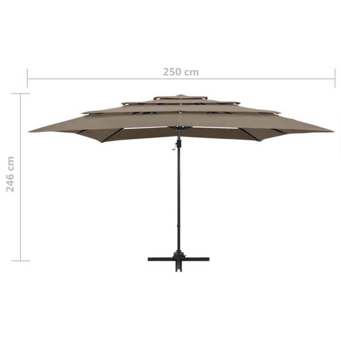 Parasol de jardin à 4 niveaux avec mât en aluminium taupe – Image 8