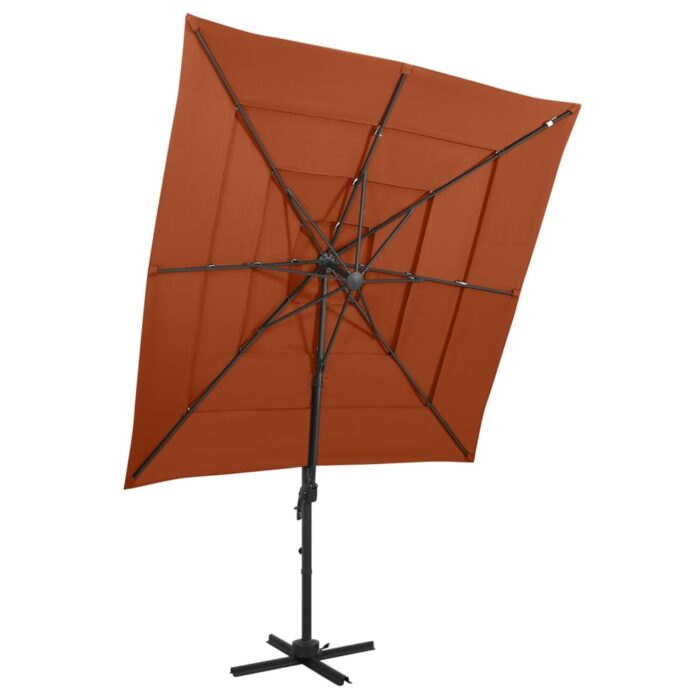 Parasol de jardin à 4 niveaux avec mât en aluminium terre cuite – Image 1