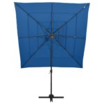 Parasol de jardin à 4 niveaux avec mât en aluminium bleu azuré – Image 2