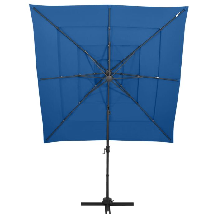 Parasol de jardin à 4 niveaux avec mât en aluminium bleu azuré – Image 2