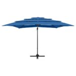 Parasol de jardin à 4 niveaux avec mât en aluminium bleu azuré – Image 3