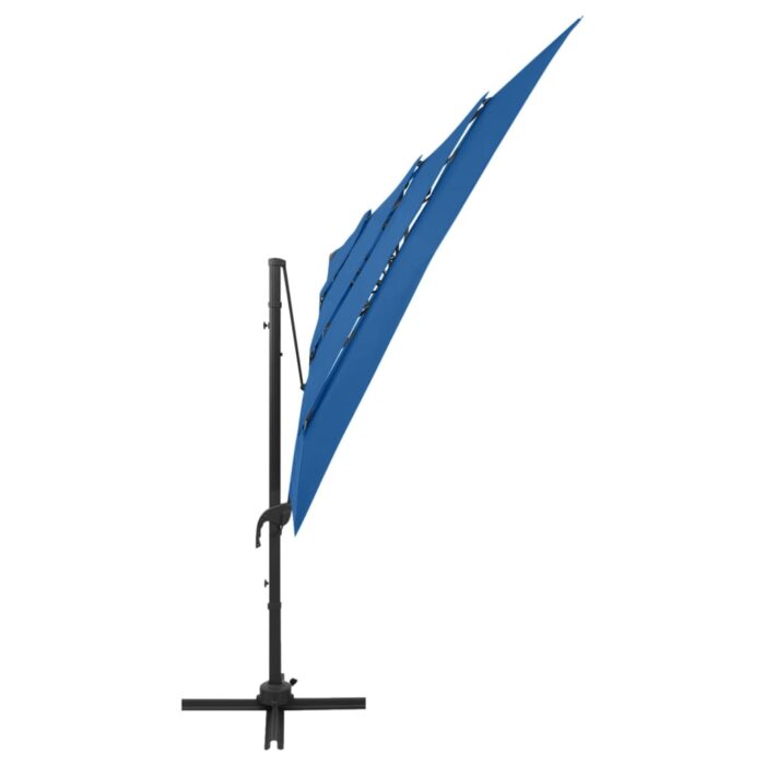 Parasol de jardin à 4 niveaux avec mât en aluminium bleu azuré – Image 4