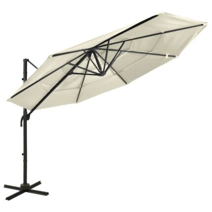 Parasol de jardin à 4 niveaux avec mât en aluminium sable