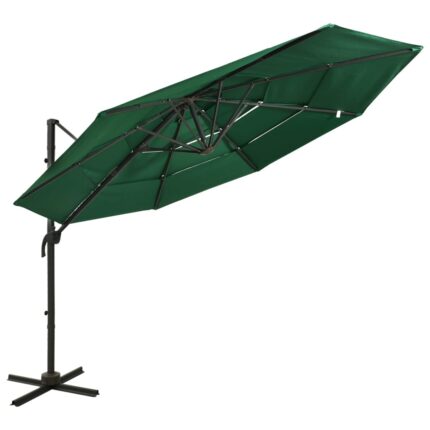 Parasol de jardin à 4 niveaux avec mât en aluminium vert 3x3 m