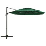 Parasol de jardin à 4 niveaux avec mât en aluminium vert 3x3 m – Image 2