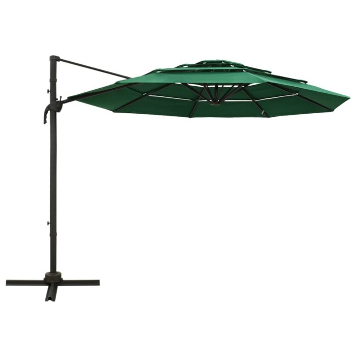 Parasol de jardin à 4 niveaux avec mât en aluminium vert 3x3 m – Image 2