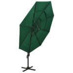 Parasol de jardin à 4 niveaux avec mât en aluminium vert 3x3 m – Image 5