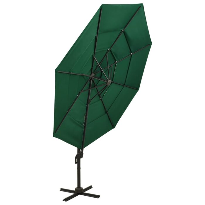 Parasol de jardin à 4 niveaux avec mât en aluminium vert 3x3 m – Image 5