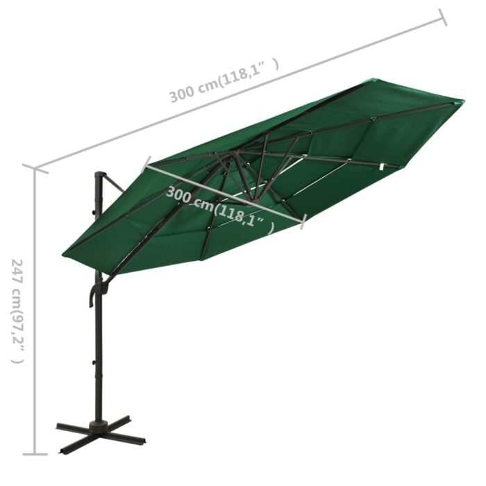 Parasol de jardin à 4 niveaux avec mât en aluminium vert 3x3 m – Image 7