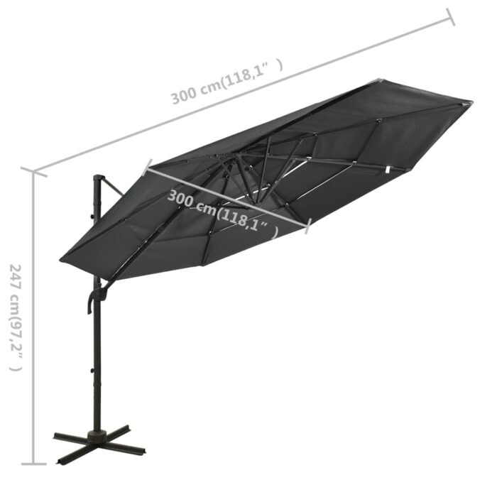Parasol de jardin à 4 niveaux avec mât en aluminium anthracite – Image 7