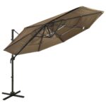 Parasol de jardin à 4 niveaux avec mât en aluminium taupe 3x3 m