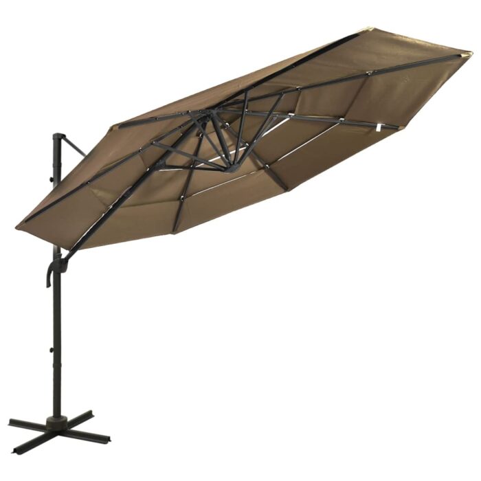 Parasol de jardin à 4 niveaux avec mât en aluminium taupe 3x3 m – Image 1