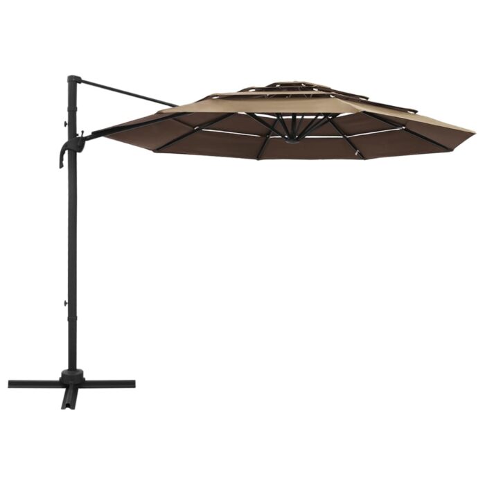 Parasol de jardin à 4 niveaux avec mât en aluminium taupe 3x3 m – Image 2
