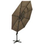 Parasol de jardin à 4 niveaux avec mât en aluminium taupe 3x3 m – Image 3