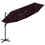 Parasol de jardin à 4 niveaux mât en aluminium rouge bordeaux
