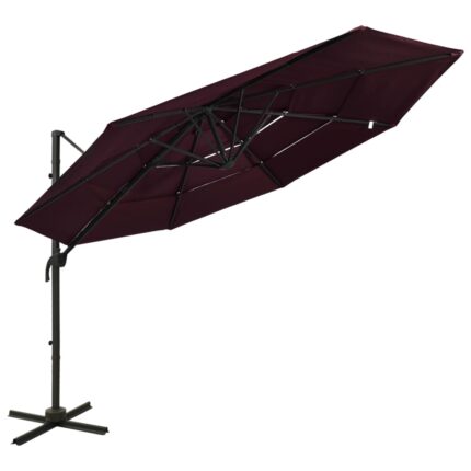 Parasol de jardin à 4 niveaux mât en aluminium rouge bordeaux