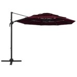 Parasol de jardin à 4 niveaux mât en aluminium rouge bordeaux – Image 2