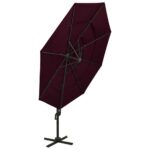 Parasol de jardin à 4 niveaux mât en aluminium rouge bordeaux – Image 3